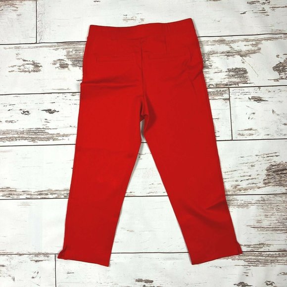 H by Halston Ultra Knit Slim-Leg Crop Pants 4 Side Slits Pull On Cardinal Red - Picture 5 of 10